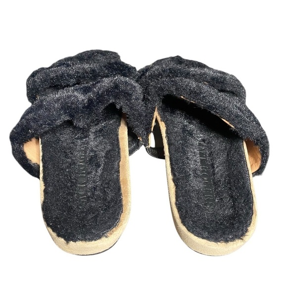 Jack Rogers Lauren Slide Sandals Black Faux Fur - Picture 2 of 9